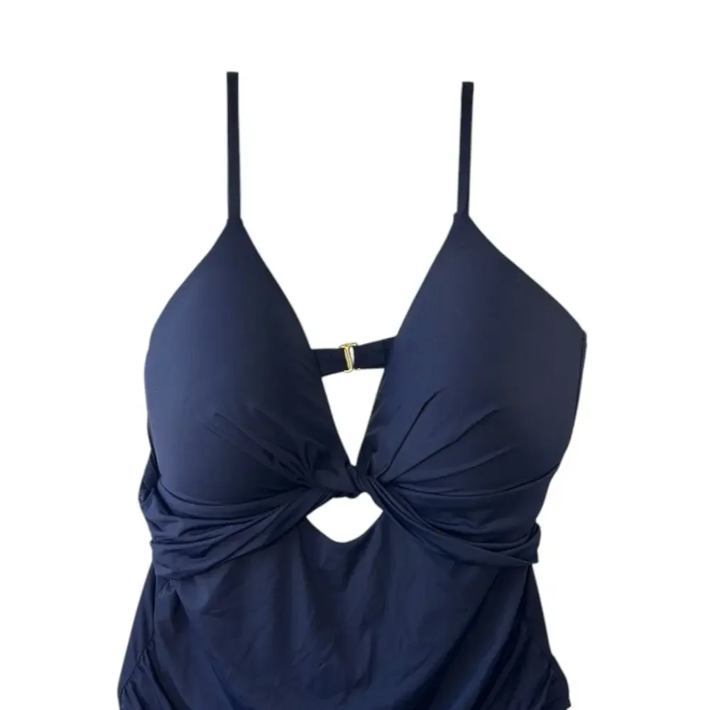 Hilor One Piece Ruched Twist Front Tummy Control Underwire Push Up Bathing Suit - Picture 2 of 12